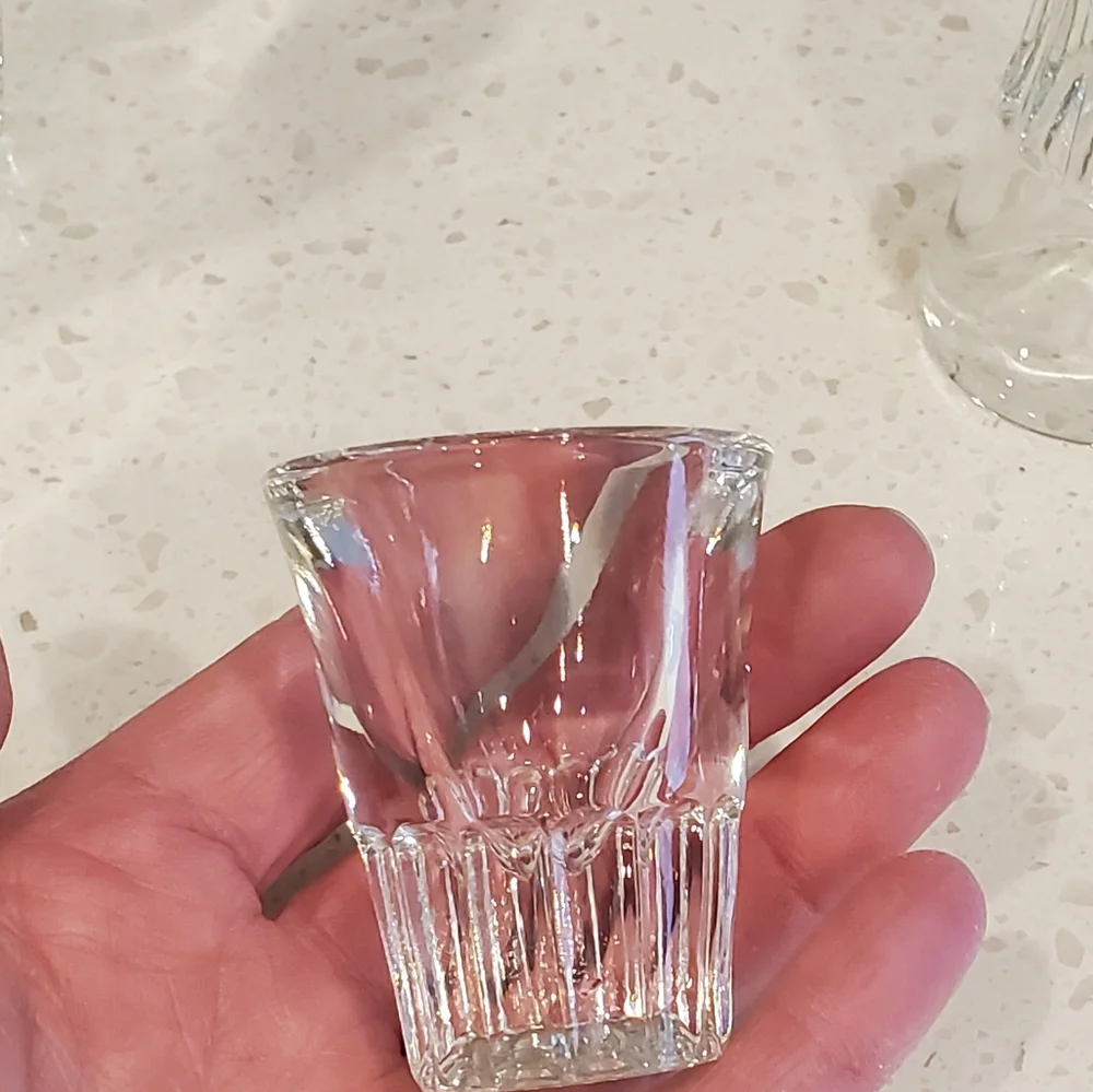 Vintage MCM, Ice Bucket + 5 Federal Glass Shotglasses, Fluted, EUC